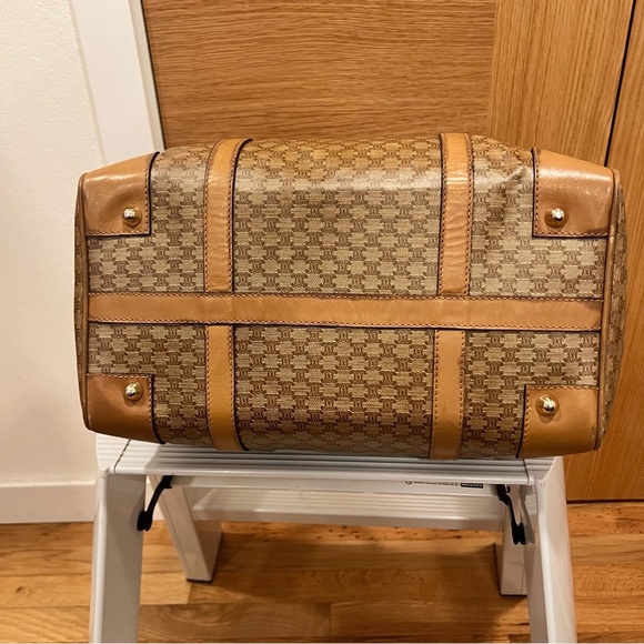 CELINE Macadam Leather & PVC Boston Bag Brown Authentic - Picture 10 of 14